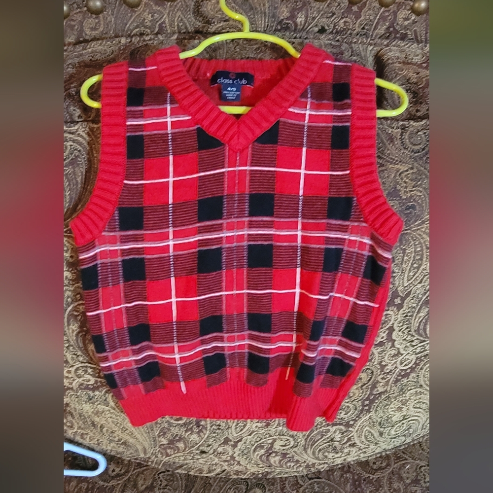Class Club Red Plaid Kids Sweater Vest